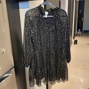 NWOT Black and gold shimmer boho dress